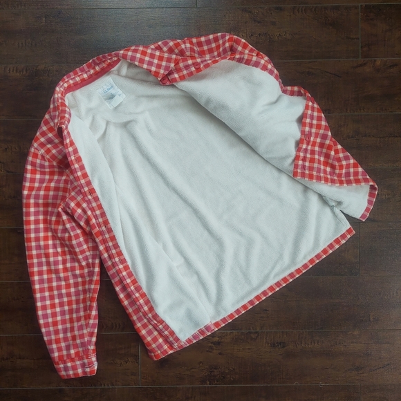 L.L.Bean Red Pink Plaid Fleece Lined Shirt Jacket Size Small - Picture 9 of 11